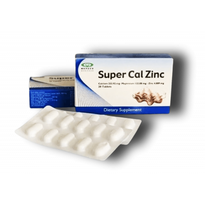 SUPER CAL ZINC DIETARY SUPPLEMENT ( CALCIUM 333.92 MG + MAGNESIUM 133.83 MG + ZINC 4.889 MG ) 20 TABLETS